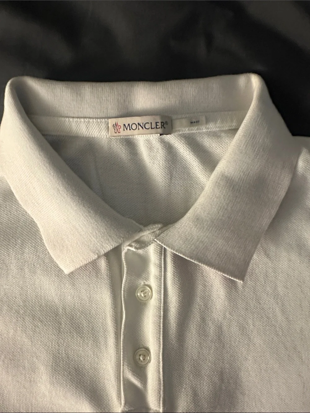 Moncler White Polo with Red & Navy Trim